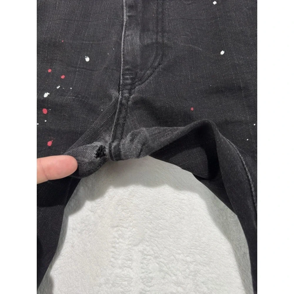 Smoke Rise Jeans Mens 40x32 Charcoal Denim Slim Distressed Paint Splatter